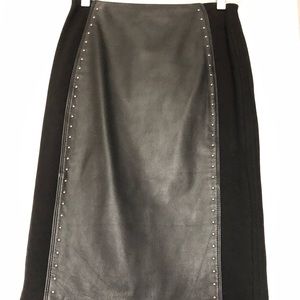 Whbm black skirt w leather inserts